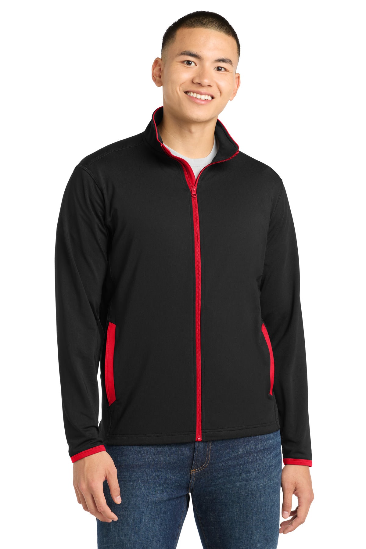 Sport-Tek Sport-Wick Stretch Contrast Full-Zip Jacket.  ST853